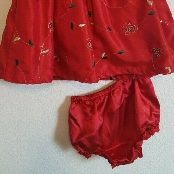 Red Holiday Dress & Bloomers W/Tights Christmas 18 - Picture 3 of 5